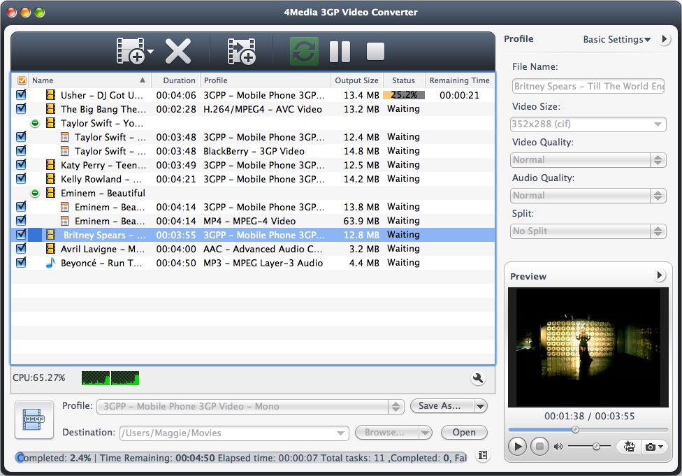 4Media 3GP Video Converter for Mac Screenshot