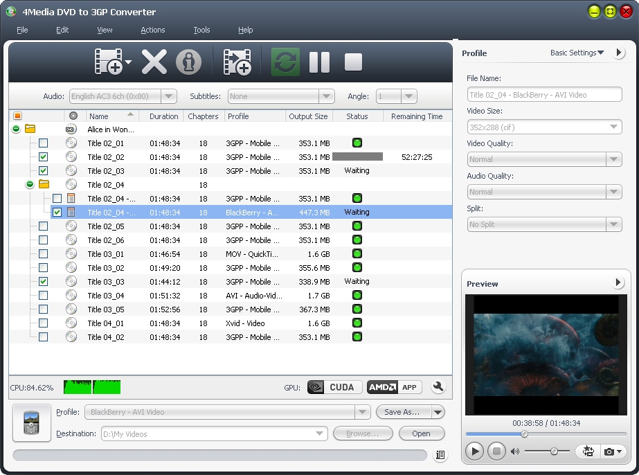 4Media DVD to 3gp Converter Screenshot